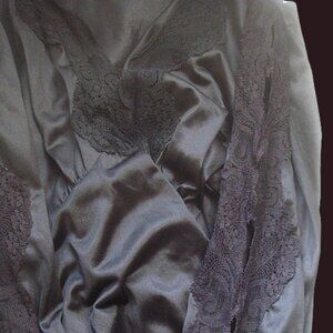 Vintage Rosa Puleo-Szule Black Satin Lace Sleeve Long Length Gothic Lingerie